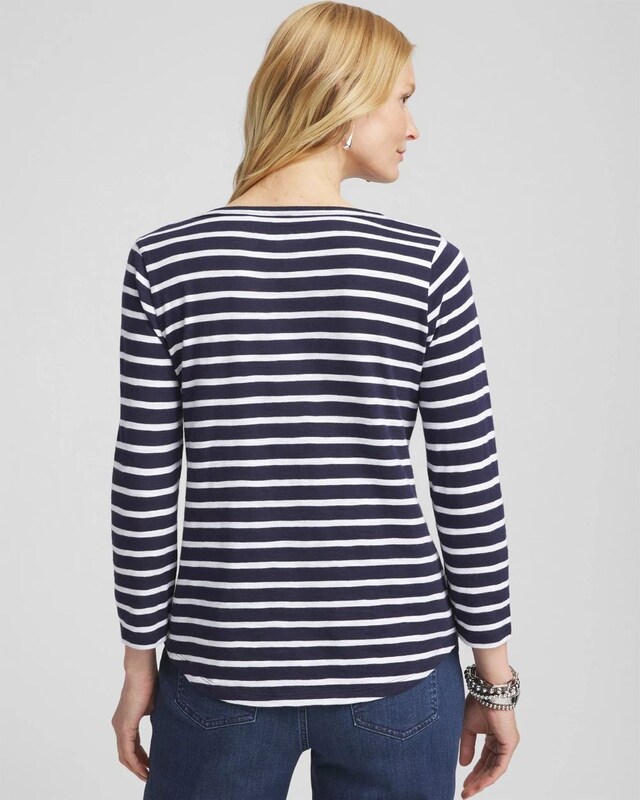 Stripe V-neck 3/4 Sleeve Tee - image 3